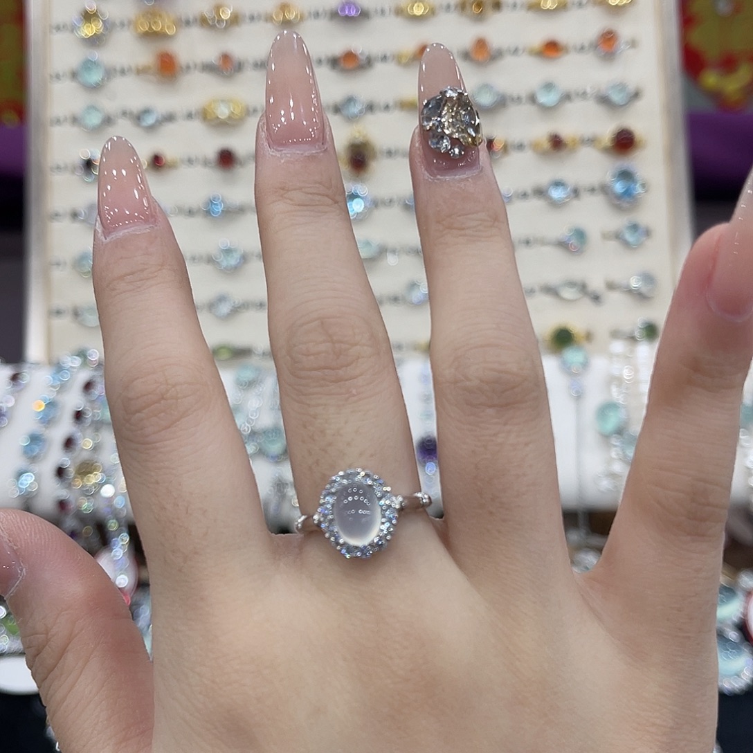 蛇纹石玉银S925镶嵌戒指