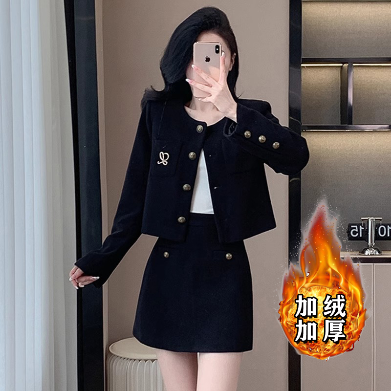 【加绒加厚】【两件套】小香风时髦上衣裙子女款冬季气质减龄套装2576