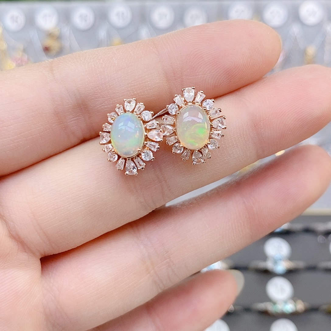 欧泊银S925镶嵌珠宝奇石耳饰