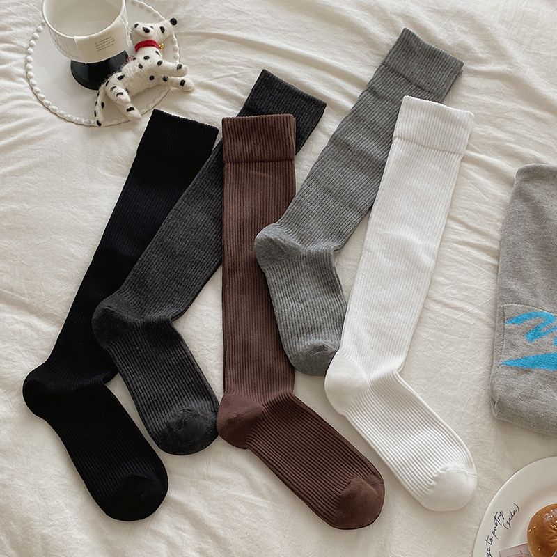 压力小腿袜子女ins日系简约纯色学院风jk长筒袜韩版百搭堆堆袜子