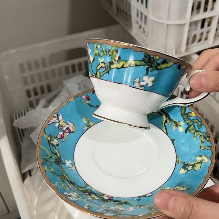 瓷片微瑕骨瓷咖啡杯碟一套杏花