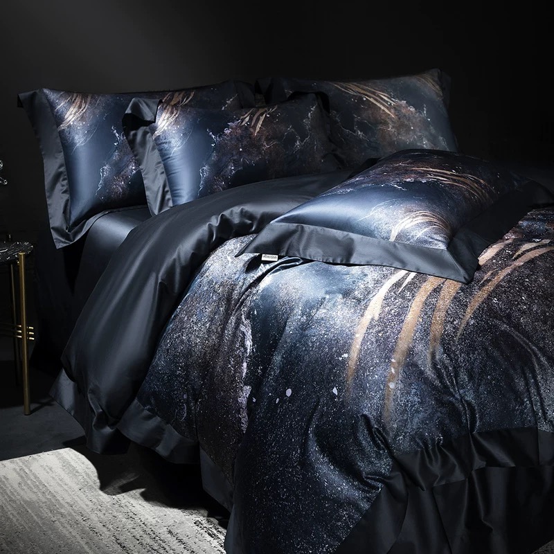 新款长绒棉法式床上四件套全棉轻奢高级感贡缎床单被套