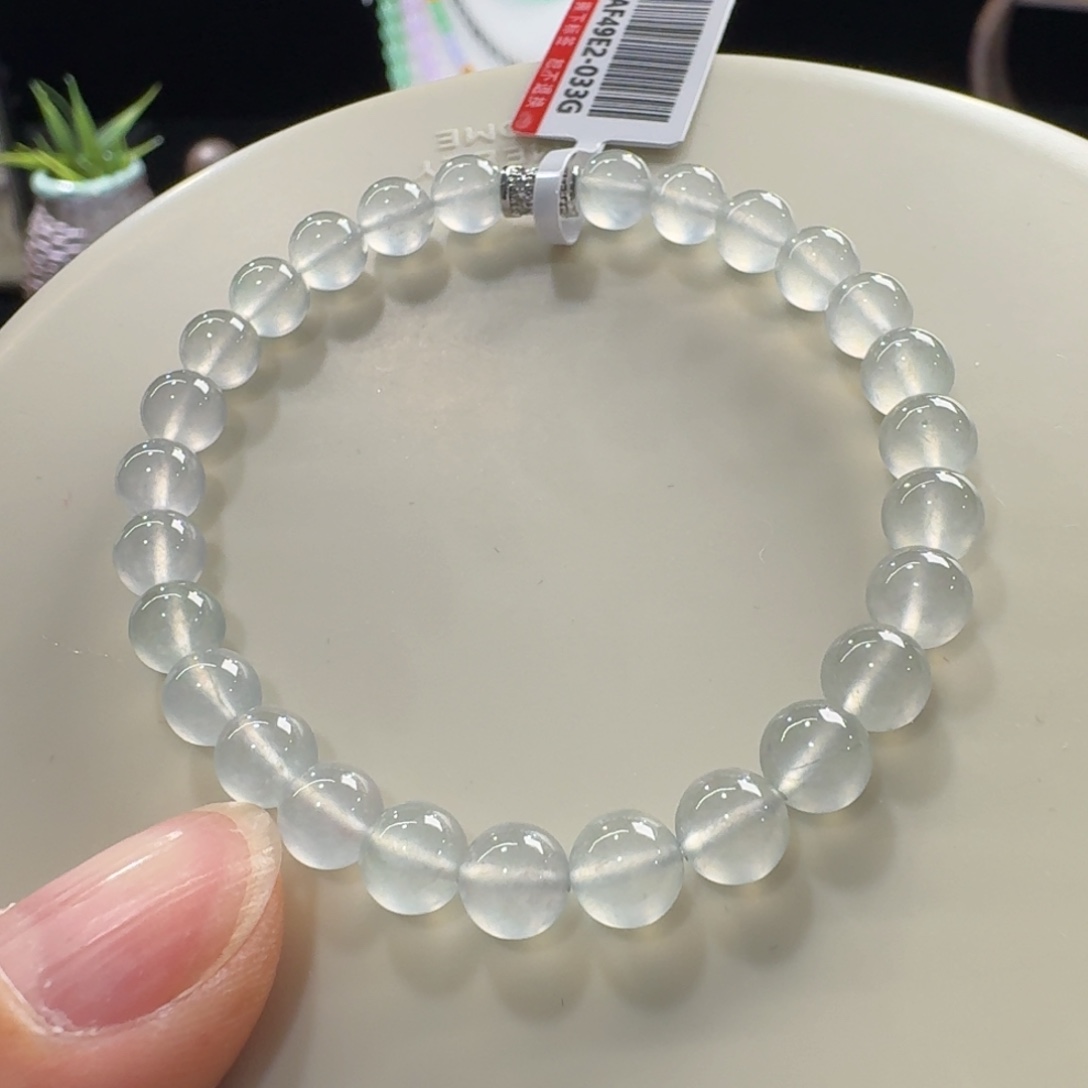 未镶嵌手链翡翠炸光高冰玻白冰单圈6.1mm