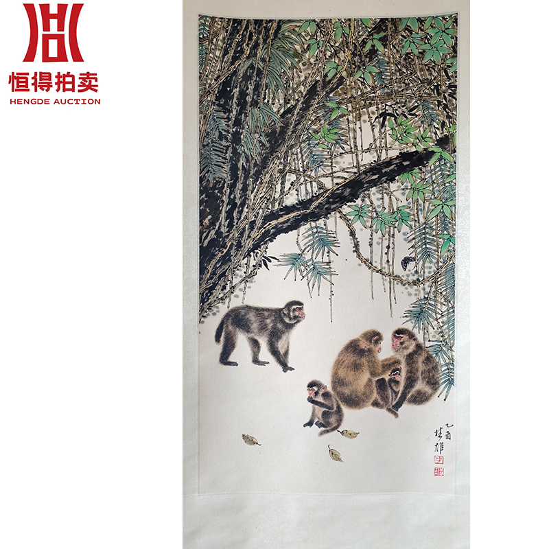 1-0148方楚雄绘画立轴猴子52x101