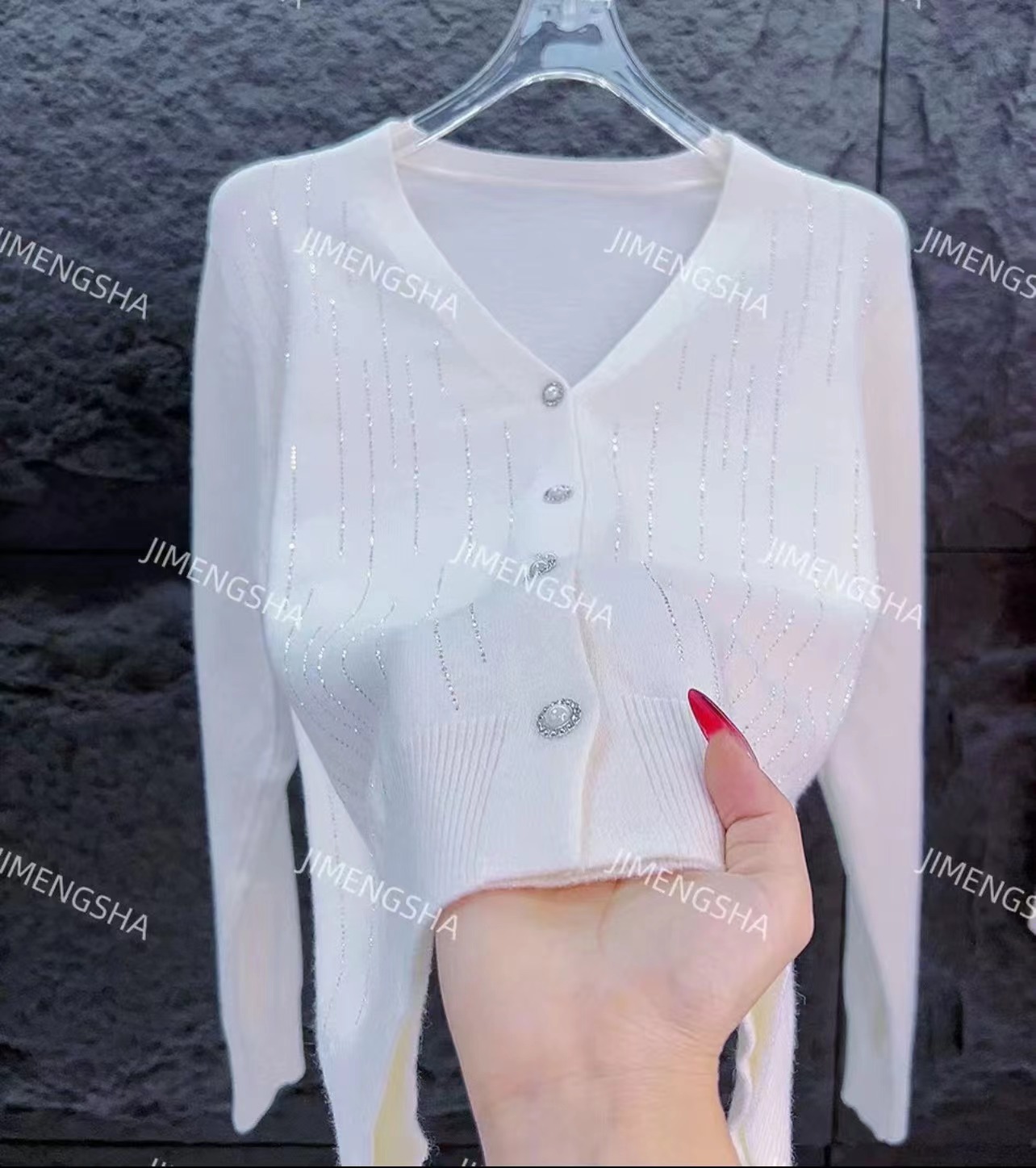 烫钻法式针织衫开衫长袖时尚百搭春秋款修身洋气百搭气质小香风