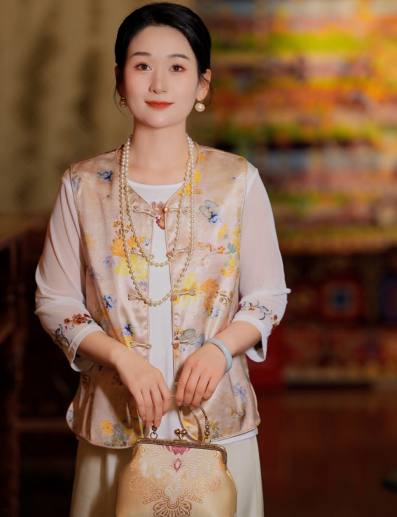 (贵妇坊)新中式夏款复古盘扣气质百搭马甲#099款