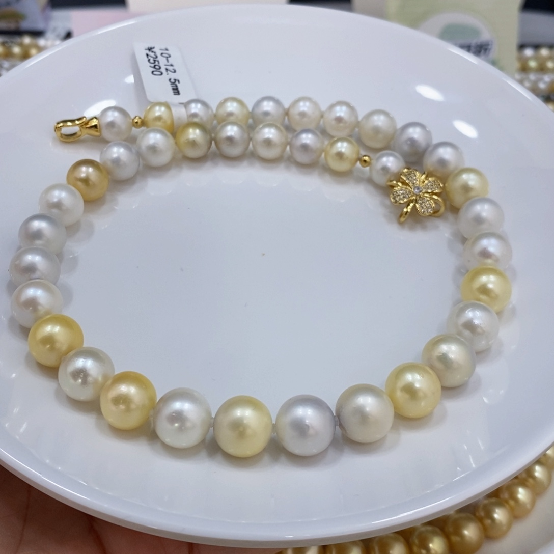 海水珍珠颈饰未镶嵌花***来金白彩项链10-12.5莫