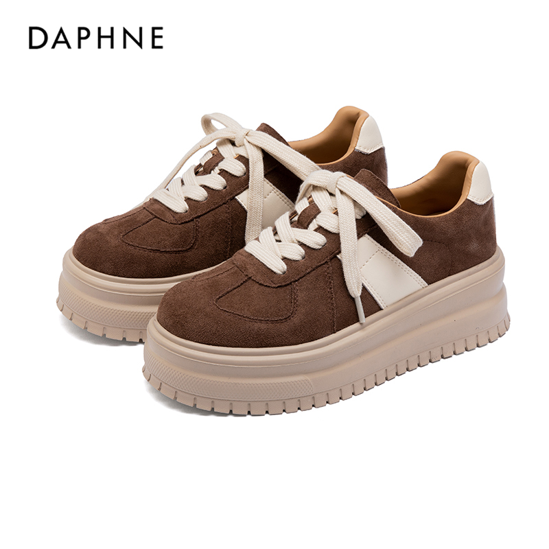 Daphne/达芙妮低跟厚底单鞋运动休闲鞋浅口圆头系带时尚休闲鞋