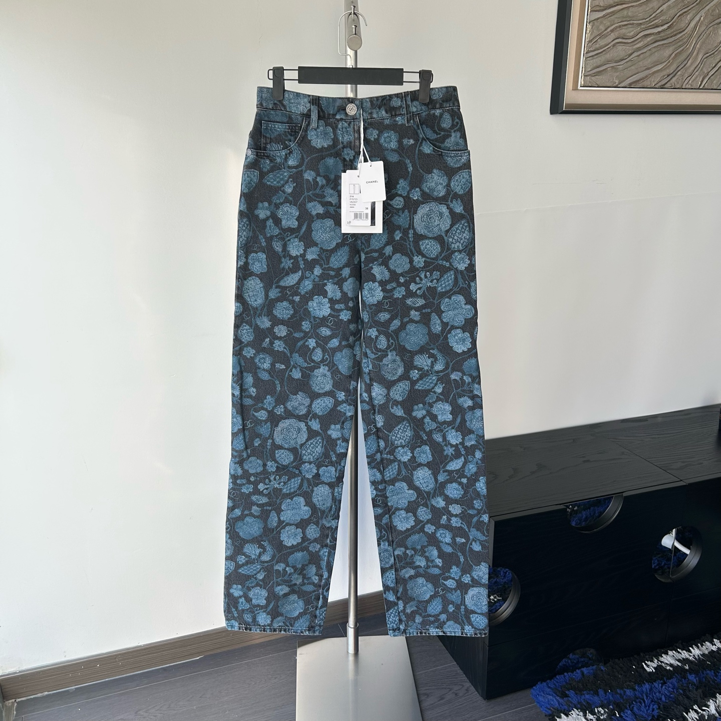 99新 Chanel/香奈儿 21A女士城堡系列丹宁牛仔花卉阔腿裤长裤38码
