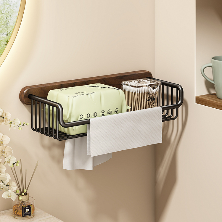 胡桃木卫生间纸巾盒厕所抽纸厕纸盒免打孔壁挂式高端洗漱台置物架