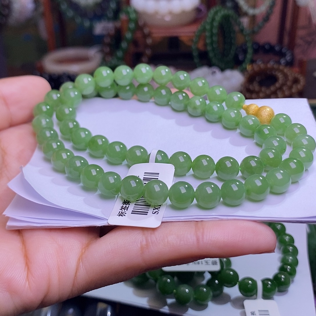 和田玉未镶嵌颈饰碧玉苹果绿约8mm项链
