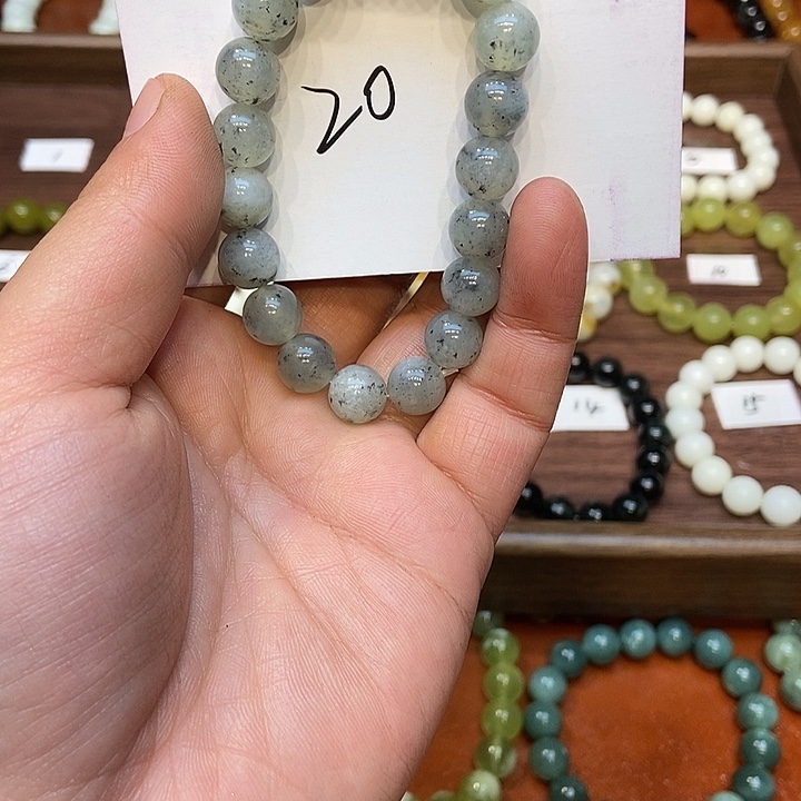 栀***子蛇纹石玉合金手链