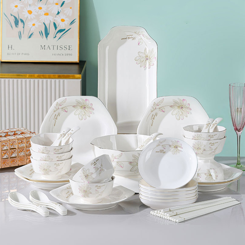 【春暖花开】45件套简约中式轻奢高颜值精致陶瓷厨房碗碟盘套装