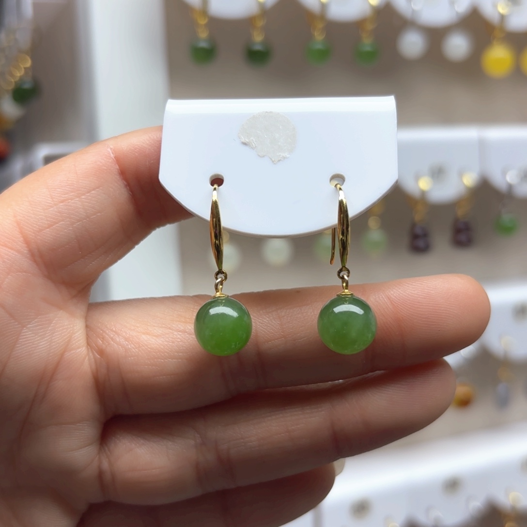 和田玉耳饰银S925镶嵌