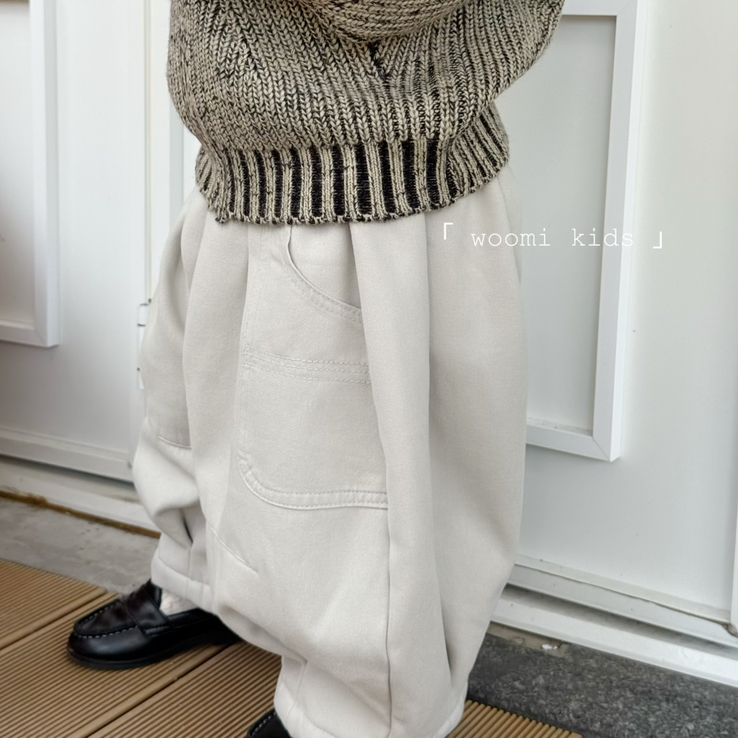 woomi·骨白无声·儿童冬季日系简约廓形弯刀剪裁加绒洋葱裤休闲裤
