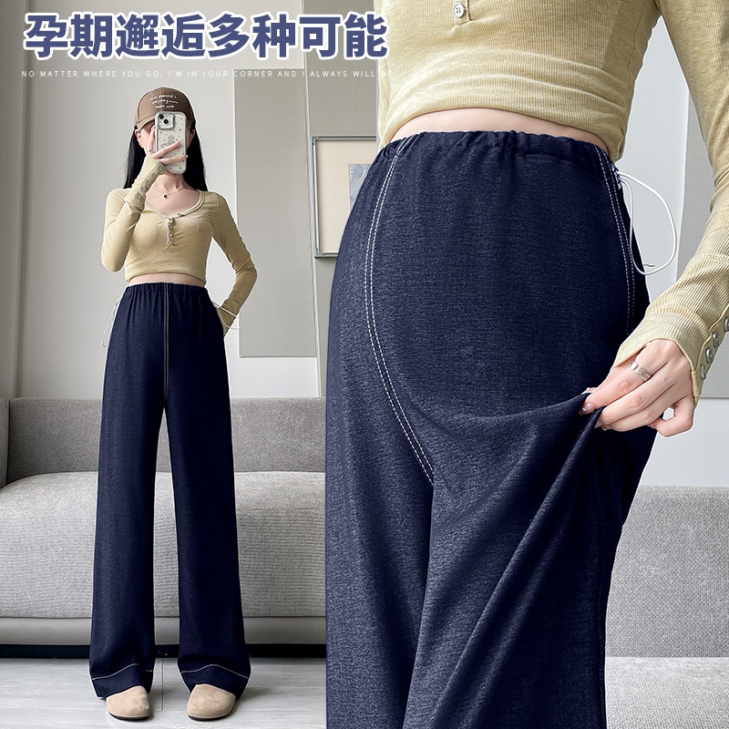 孕妇针织牛仔休闲裤秋季外穿直筒裤阔腿裤无托腹孕妇裤秋季长裤子