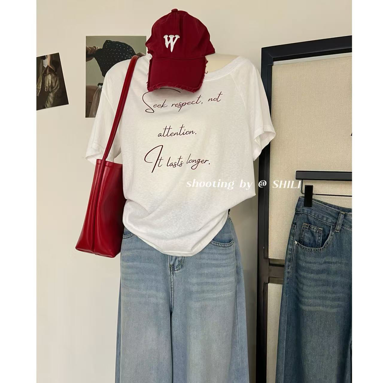 十里@7673 斜肩字母T恤 5-25