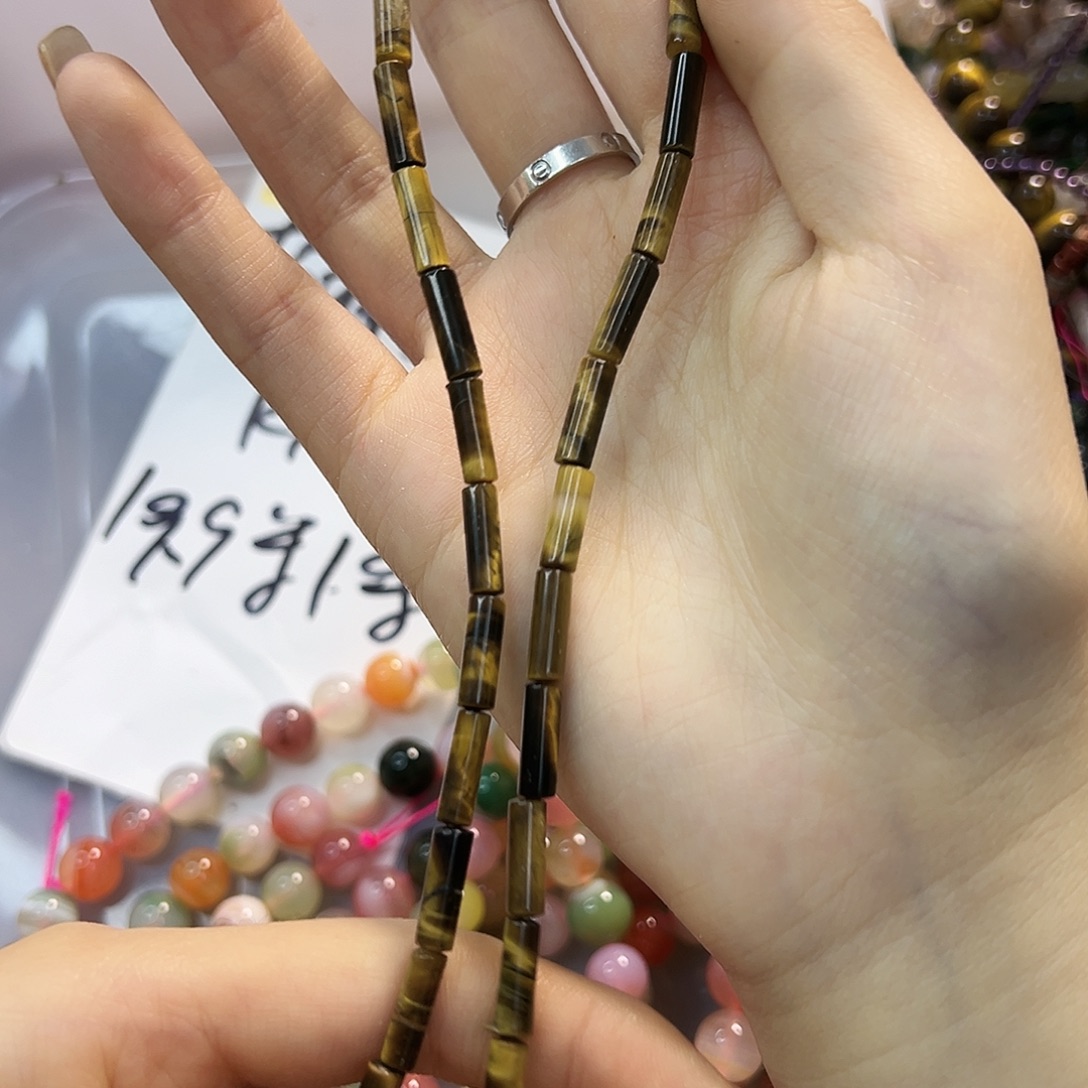 玛瑙/玉髓合金珠宝半成品虎眼桶珠一条