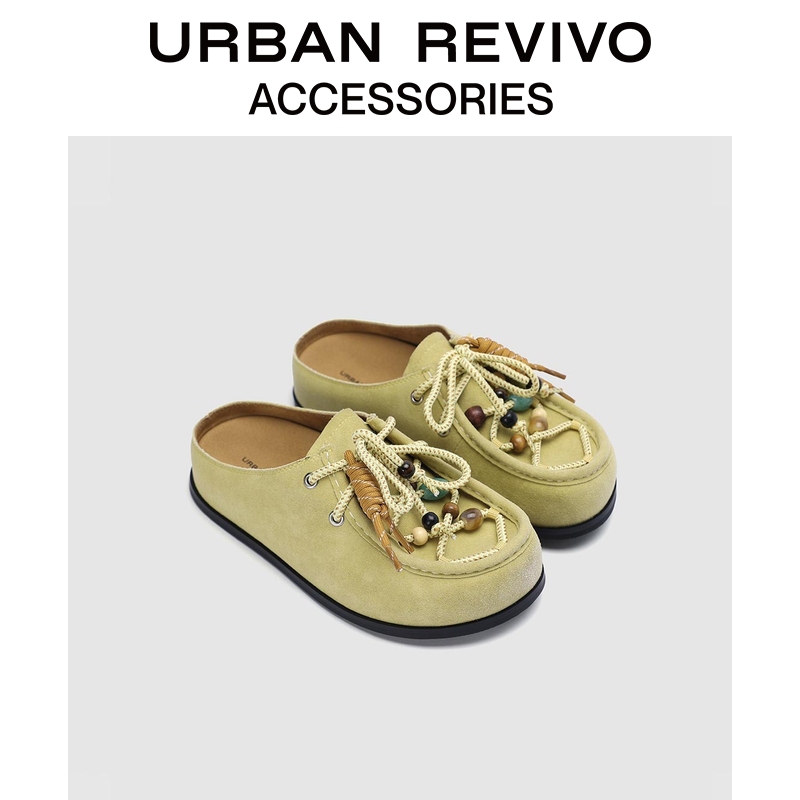 URBAN REVIVO2025秋季新款女士休闲编绳串珠拖鞋UAYS50070