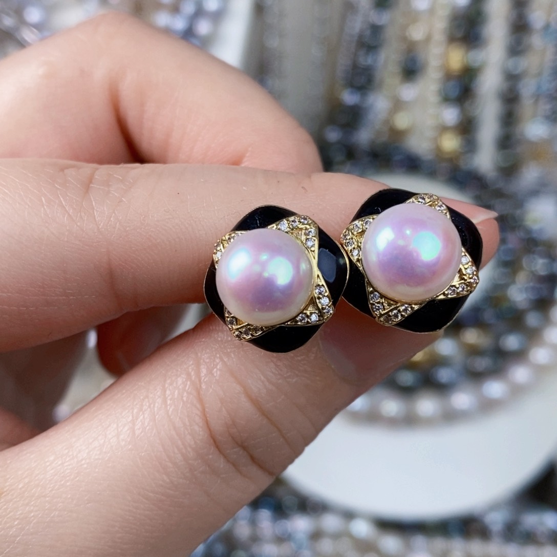 淡水珍珠耳饰银S925镶嵌10-11