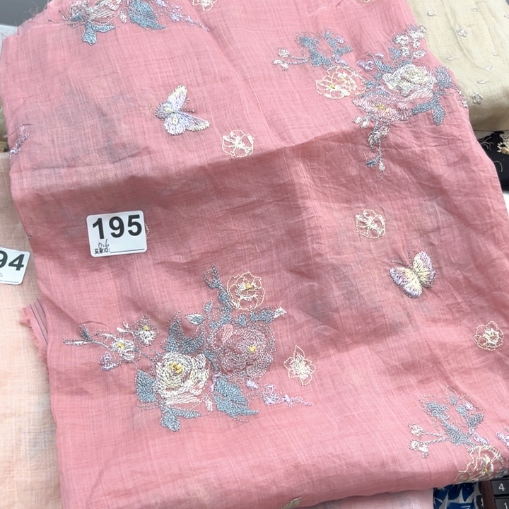 麻195粉色纯苎麻刺绣0.6米