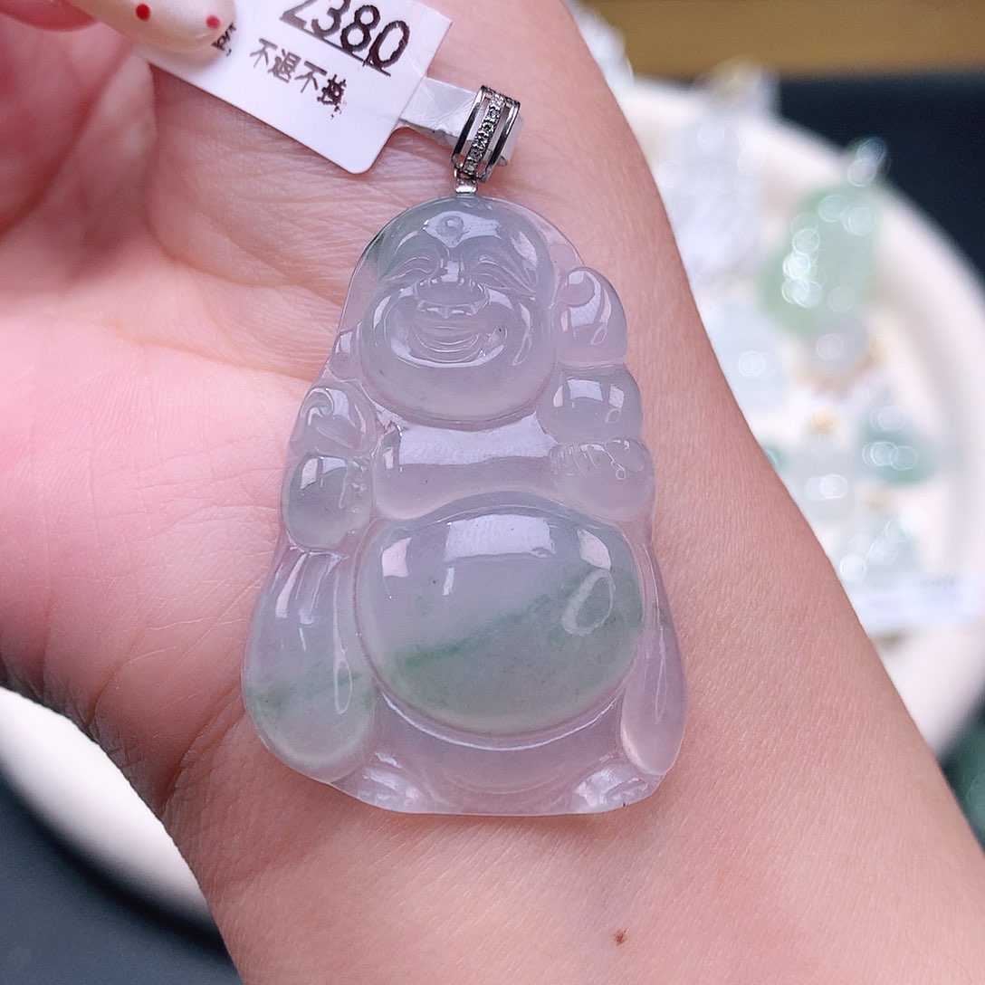 颈饰18K金镶嵌翡翠君布袋