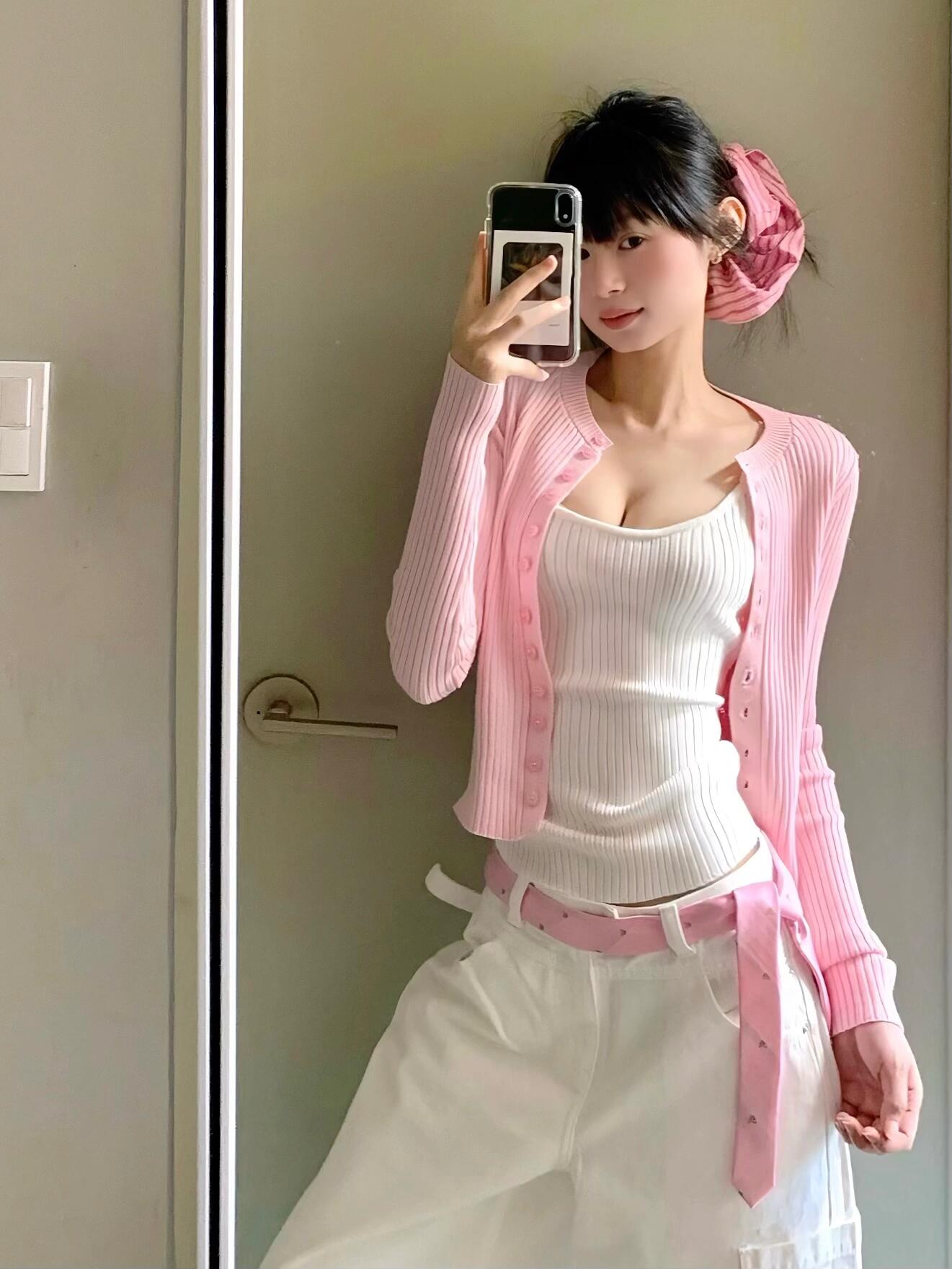 韩系温柔风针织吊带背心开衫两件套装女纯欲甜辣妹修身2025早秋季