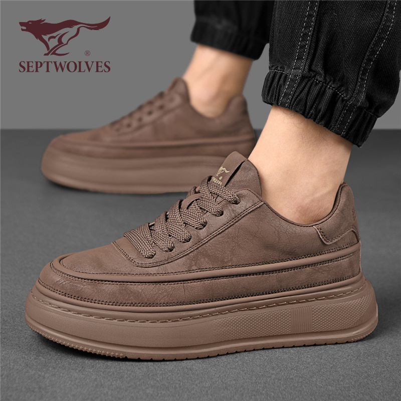 七匹狼秋冬复古潮鞋干净感痞帅工装男鞋男生厚底增高加绒休闲板鞋