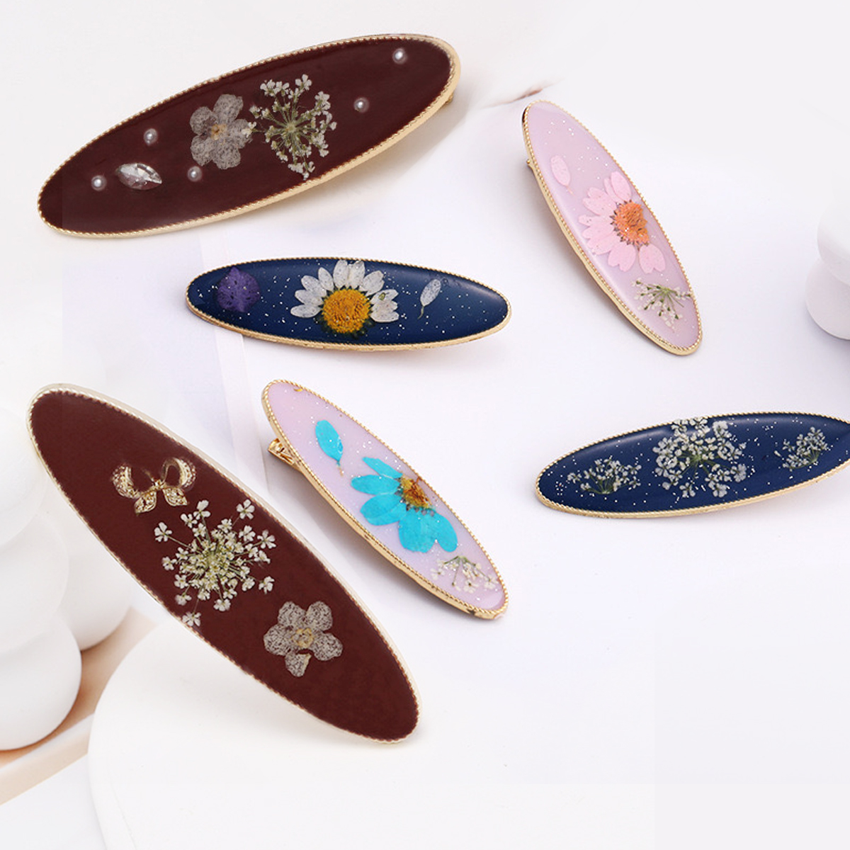 珐琅永生花高端发夹1个款式随机