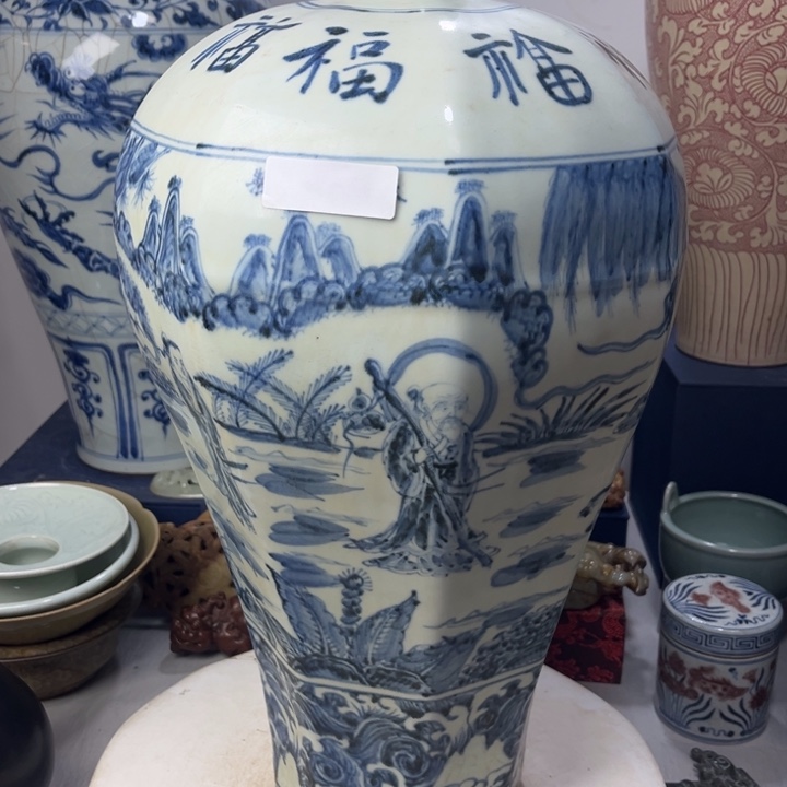 斗***2摆件青花人物梅瓶