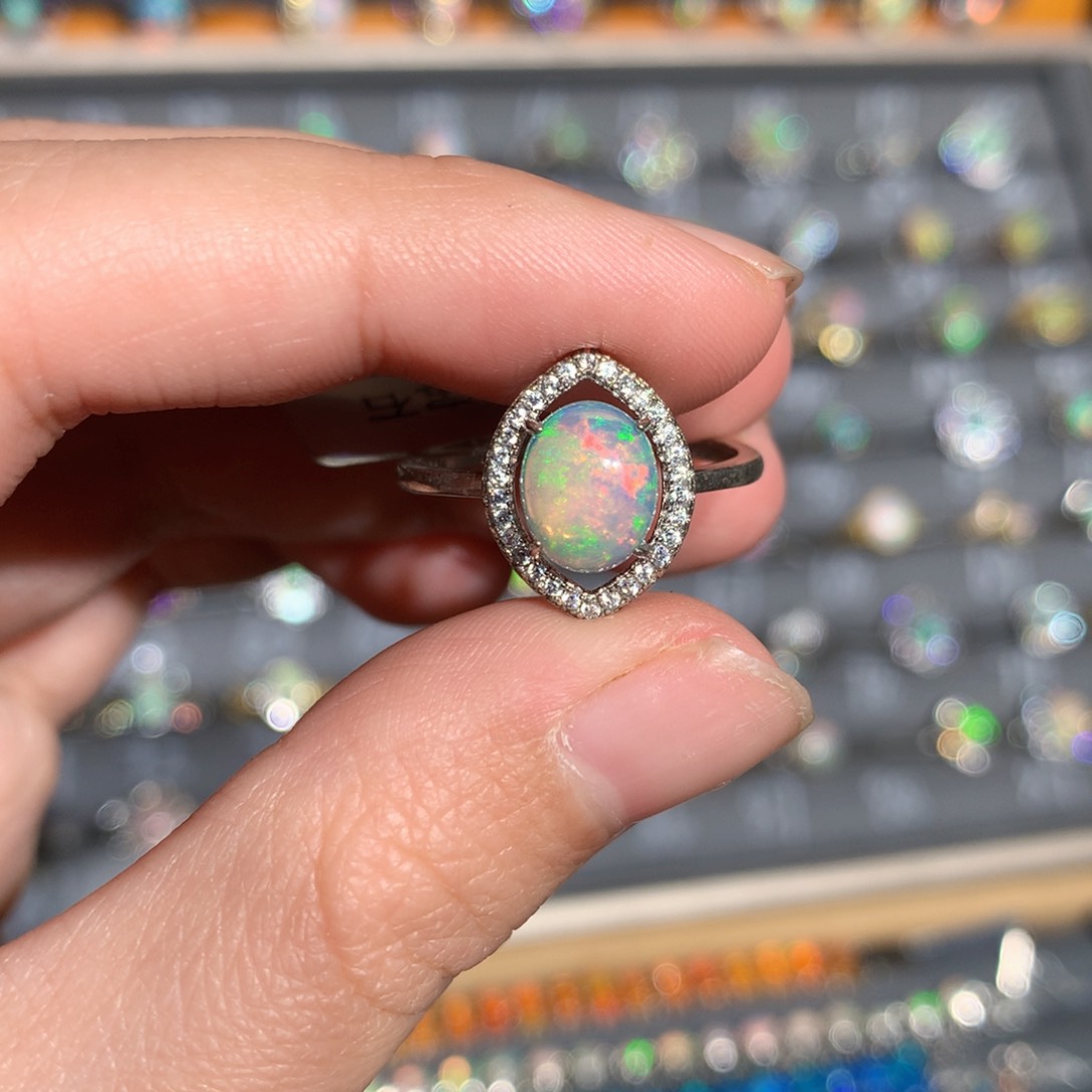 银S925镶嵌欧泊欧泊戒指y