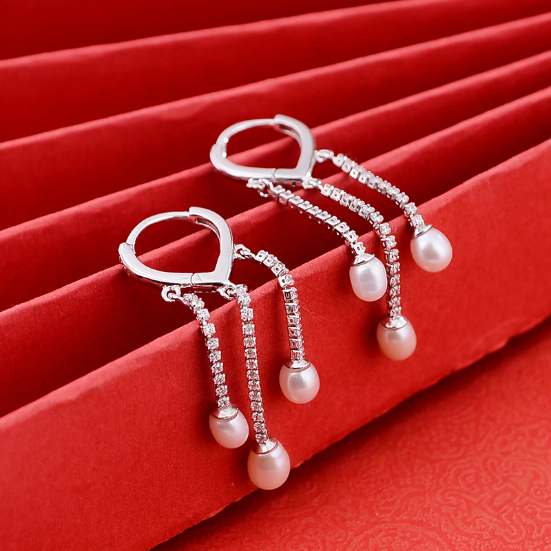 925银合成锆石耳饰 【珠帘轻舞】轻奢时尚锆石镶嵌珍珠925银耳饰