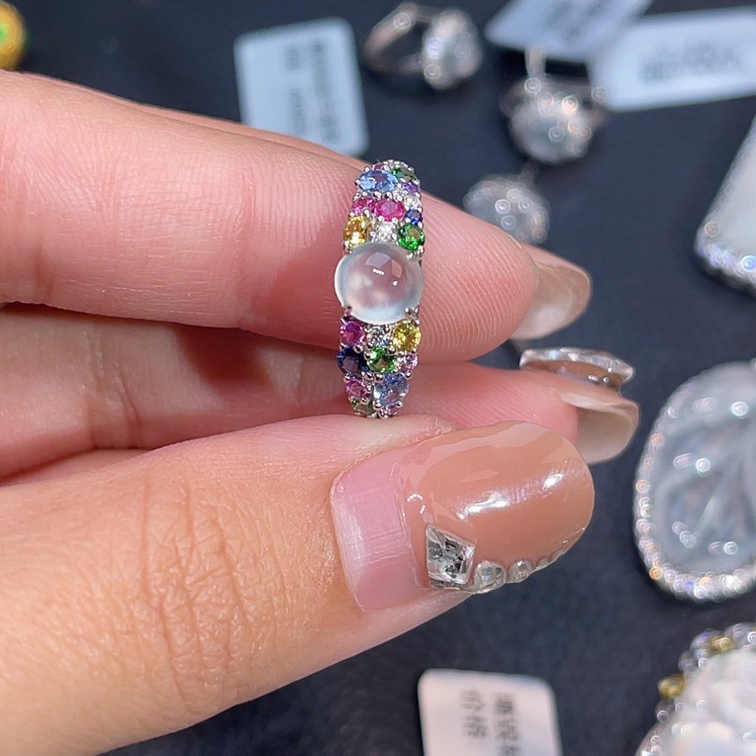 翡翠戒指18K金镶嵌多宝