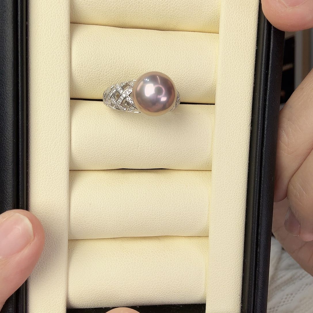 淡水珍珠戒指银S925镶嵌鸟巢紫珠多样性发一