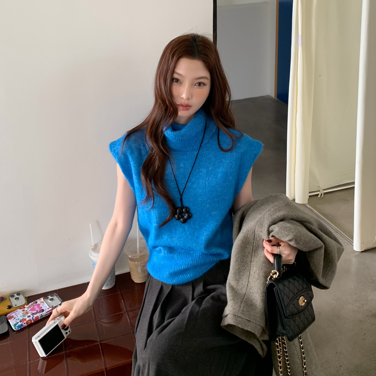 冬日的秘密～韩系复古设计感高领堆堆领无袖叠穿毛衣ins时尚显白