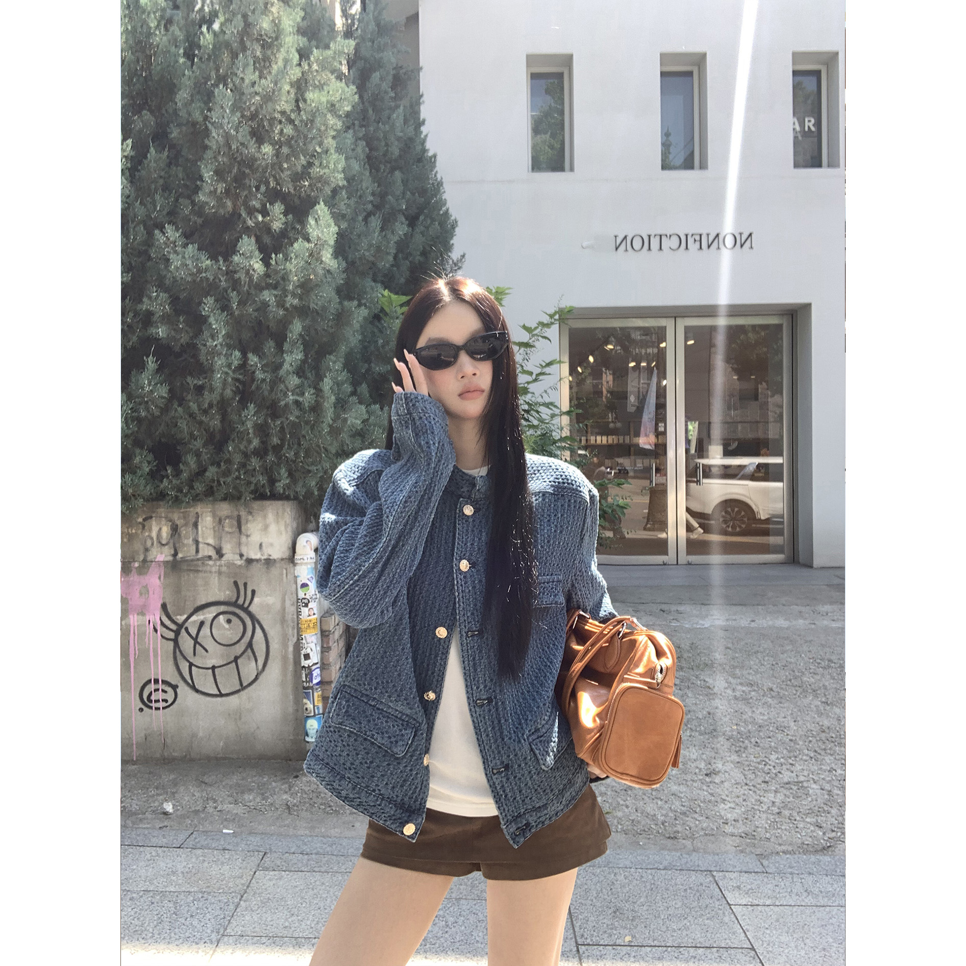 牛仔小香风外套女装秋季宽松小众肌理感立领蓝色夹克百搭气质上衣