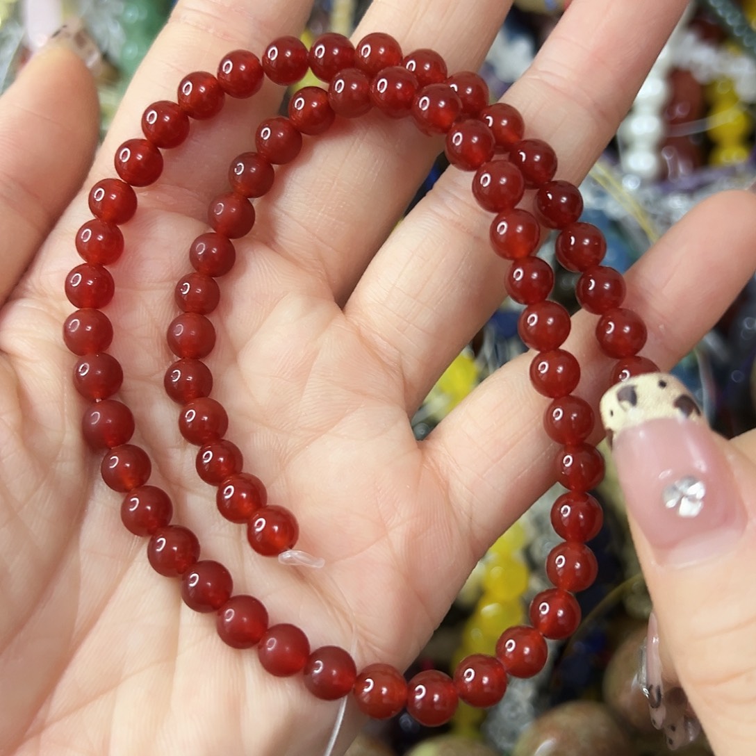 玛瑙/玉髓合金珠宝半成品 卡6的7A红玛瑙一条