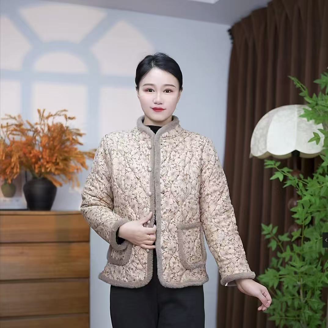 加绒加厚保暖女士棉服妈妈装时尚棉袄印花