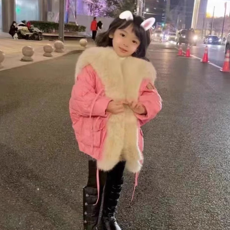 韩韩定制女童绒绒封口加厚收腰中长款棉服棉袄2023冬装EWT241