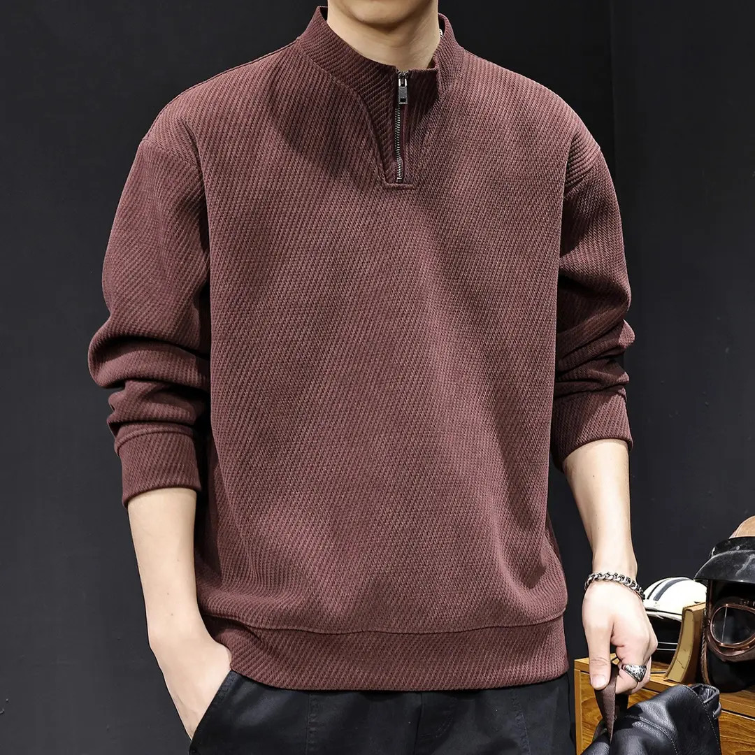 美式复古半拉链立领卫衣男士秋季高端新款肌理感重磅宽松休闲外套