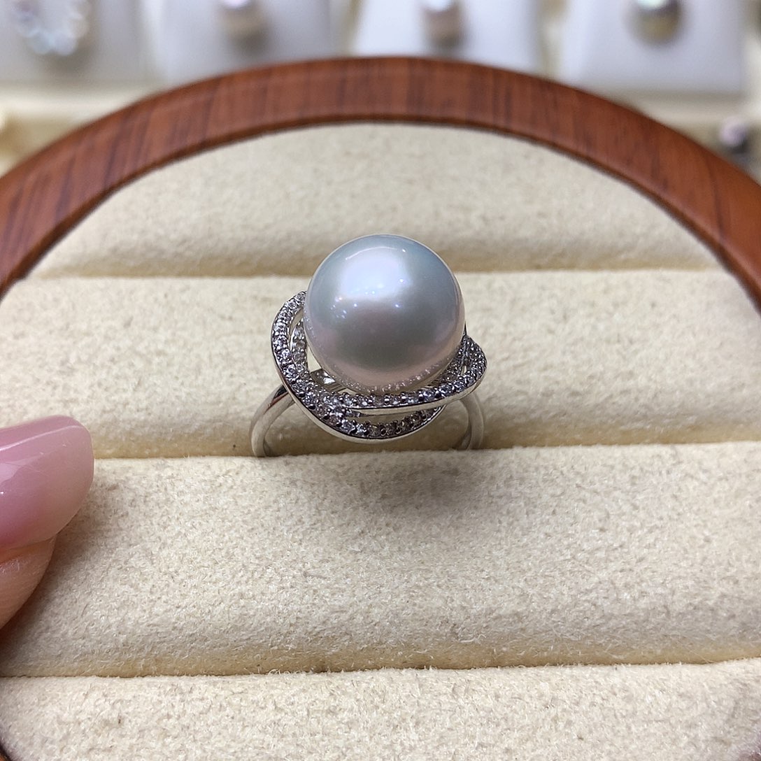戒指银S925镶嵌淡水珍珠