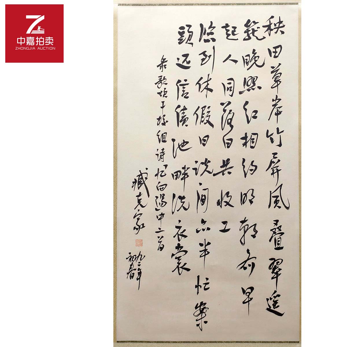 3-Z0023臧克家书法镜片秧田65x121