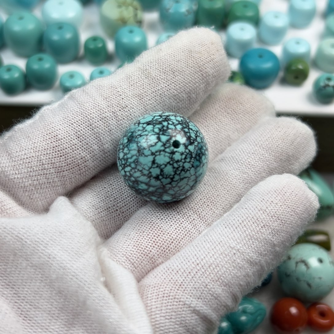 绿松石未镶嵌网花圆珠直径20.7