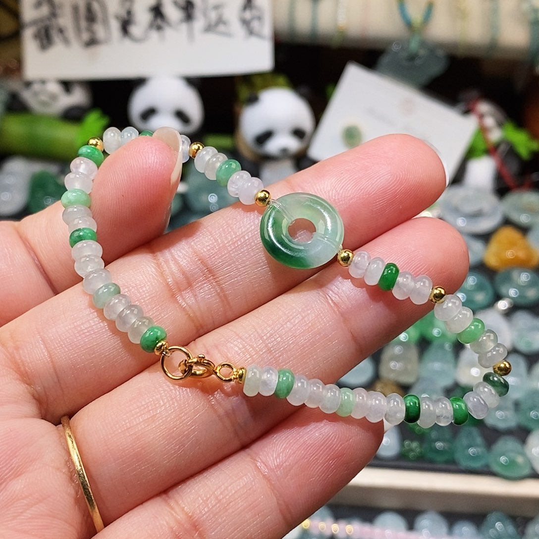 翡翠未镶嵌颈饰冰飘花扣子手链16