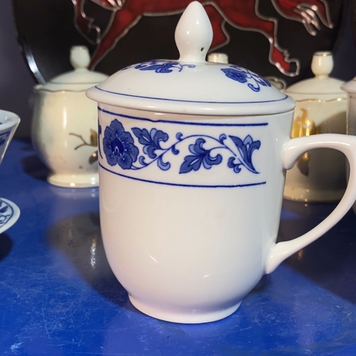 瓷片七厂青花翡翠瓷盖杯约280ml