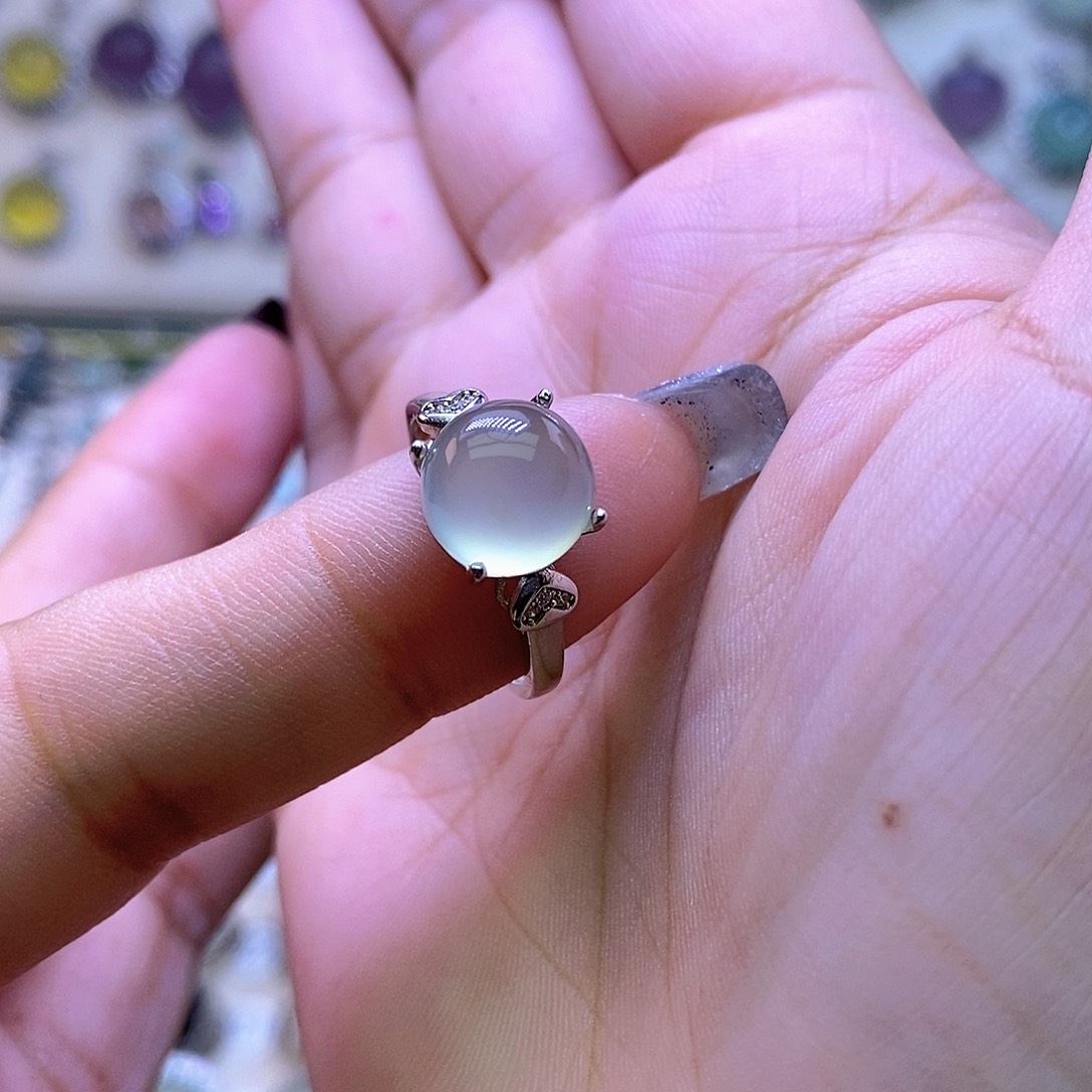 岫玉银S925镶嵌戒指