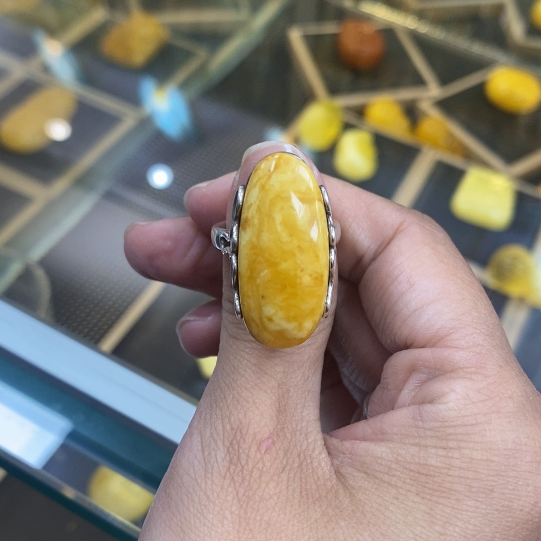 蜜蜡银S925镶嵌戒指多样性拍一发一