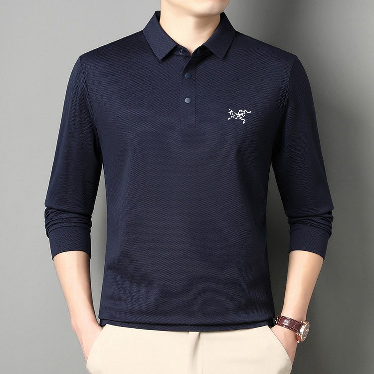 【奥特莱斯】始祖刺绣鸟秋冬长袖T恤男士百搭高端翻领休闲polo衫衣