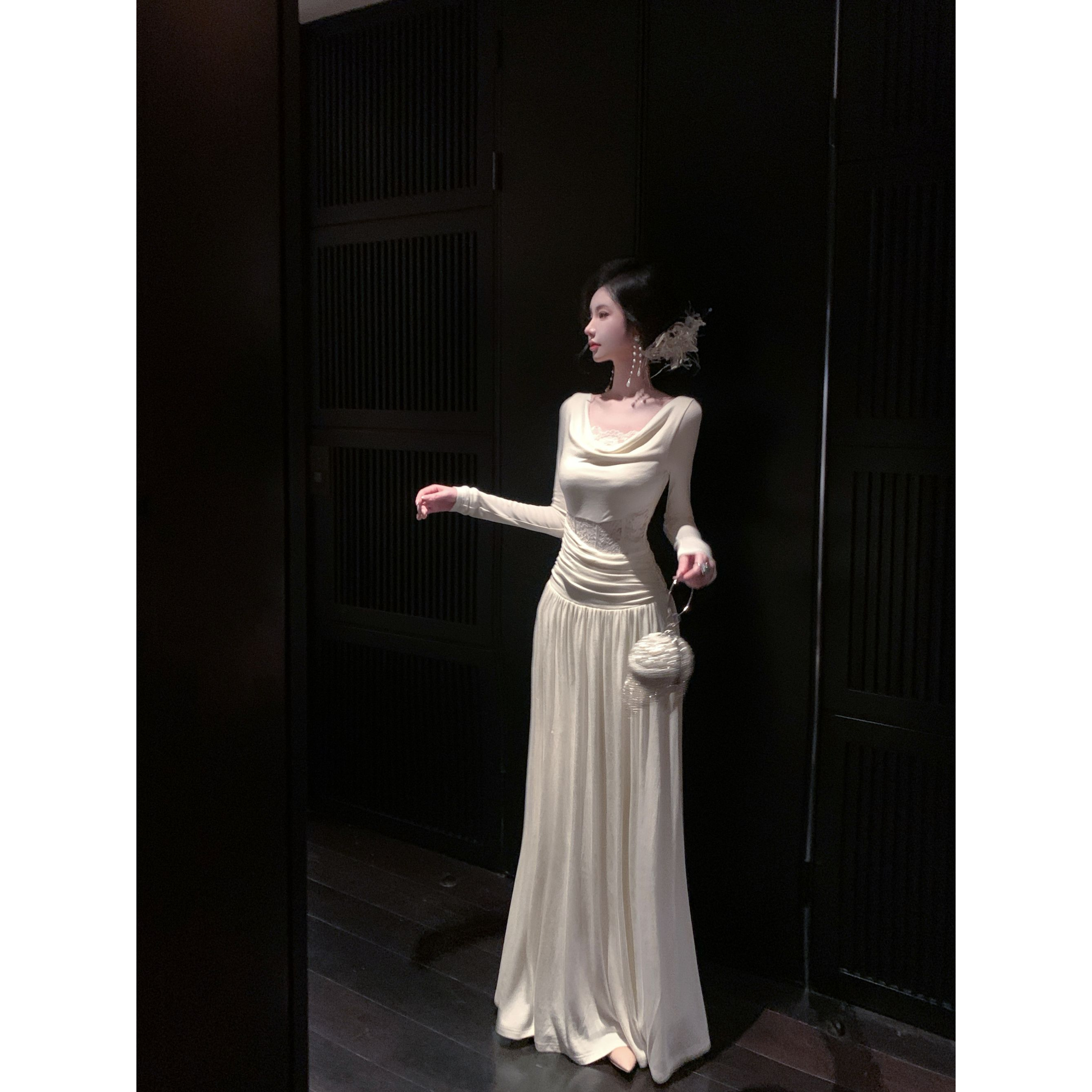 【雅乔定制】塞纳河畔 天丝针织长袖连衣裙百褶长裙DYLL-25096552