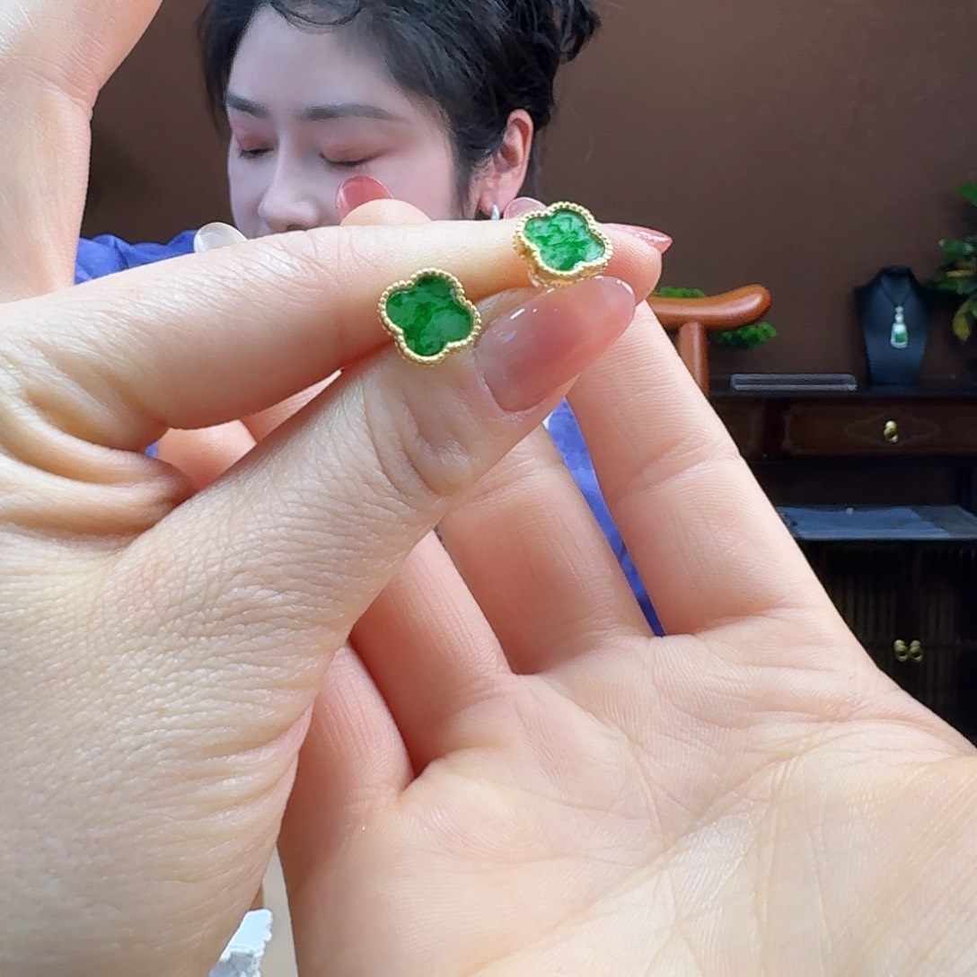 翡翠银S925镶嵌耳饰耳饰